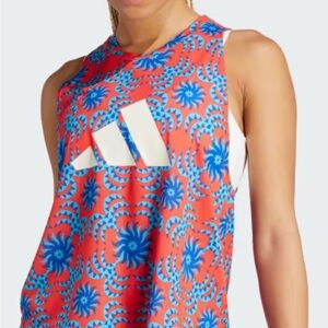 NWT Adidas x Farm Rio Red and Blue Sleeveless Graphic Tank Top, size XS